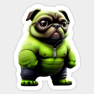 Green Pug Mutant - Angry Superhero Pug T-Shirt Design Sticker